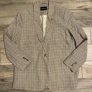 Frank And Oak Women's Size M Brown Plaid Blazer Oversized Tencel.
